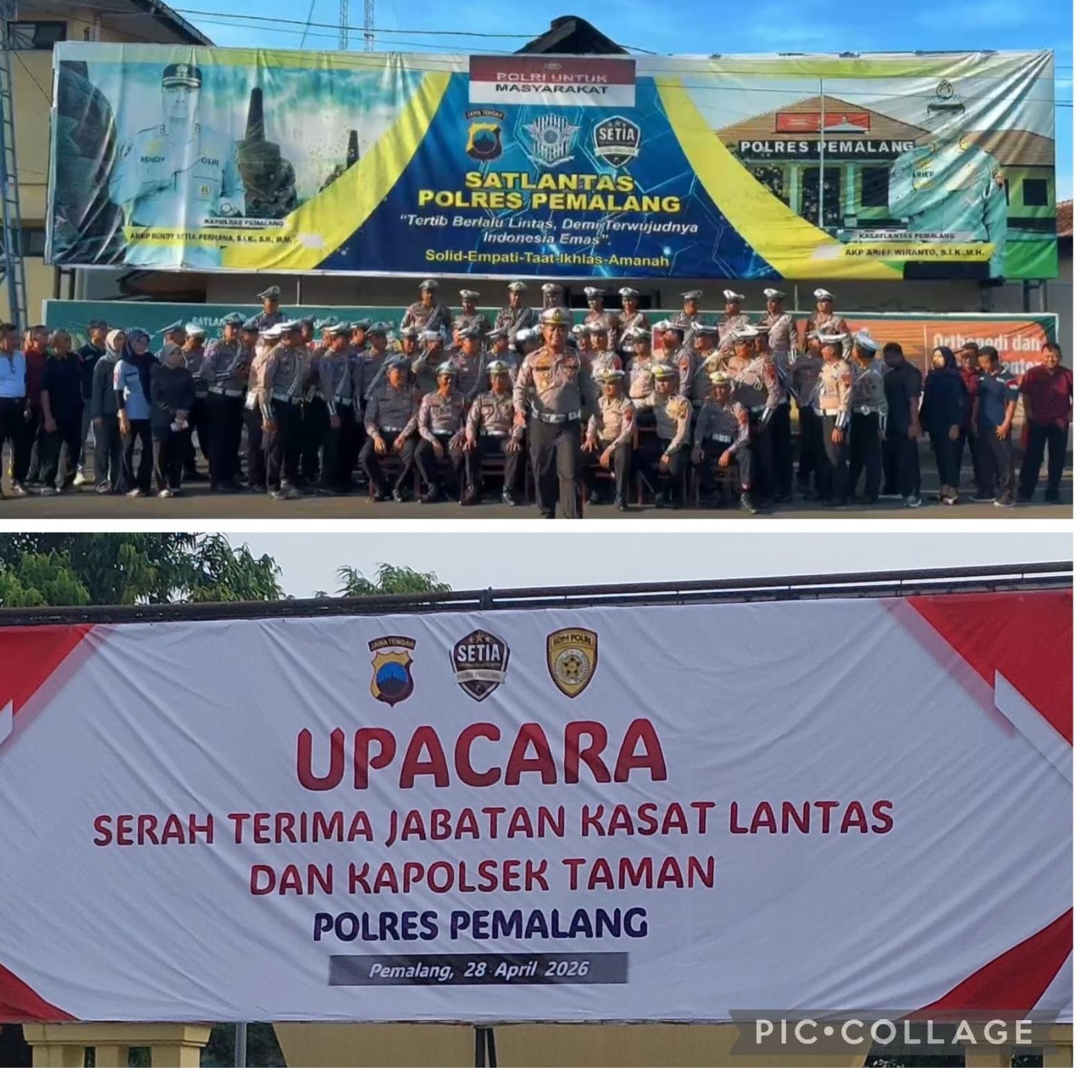 Upacara Serah Terima Jabatan Kasatlantas dan Kapolsek Taman Polres Pemalang Berlangsung Khidmat